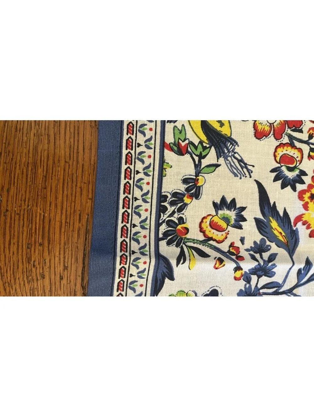 French Style Floral Bird Cloth Dinner Napkins Blue Yellow Red Set of 4